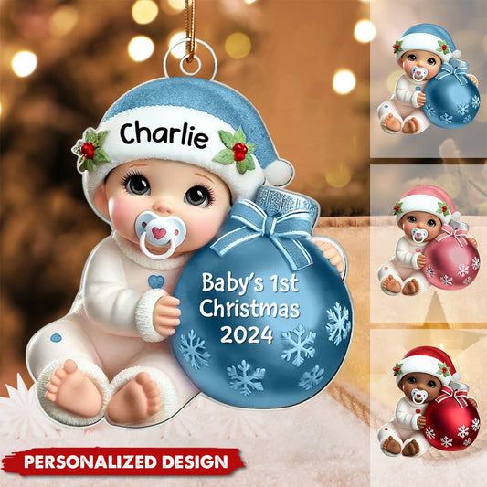 Baby Beside Christmas Bauble 3D Effect Baby's First Christmas Personalized Ornament