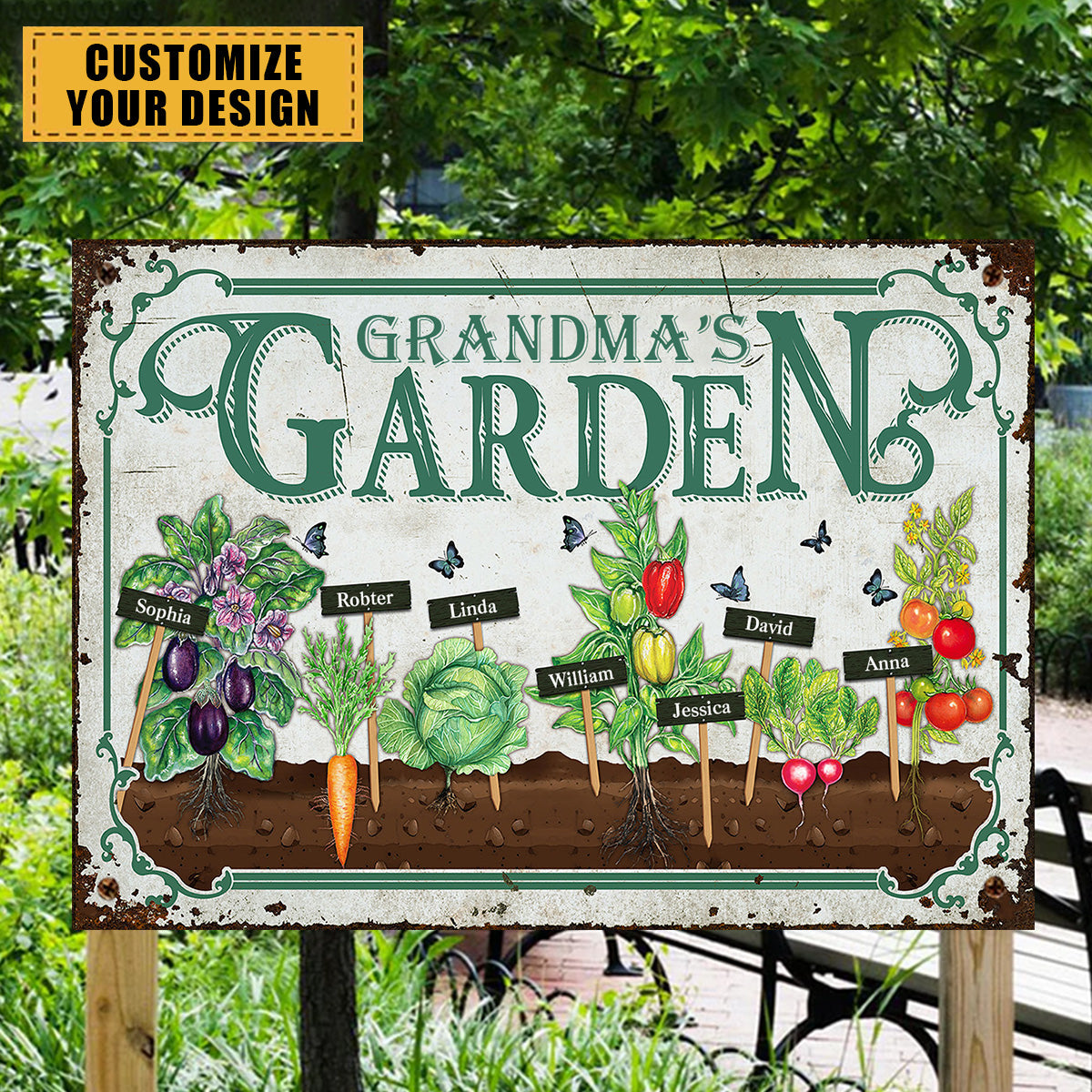 Grandma's Garden Personalized Garden Vegetable Metal Sign