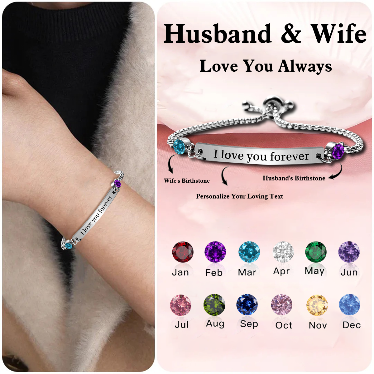 I Love You Forever - Personalised Birthstone Bracelet