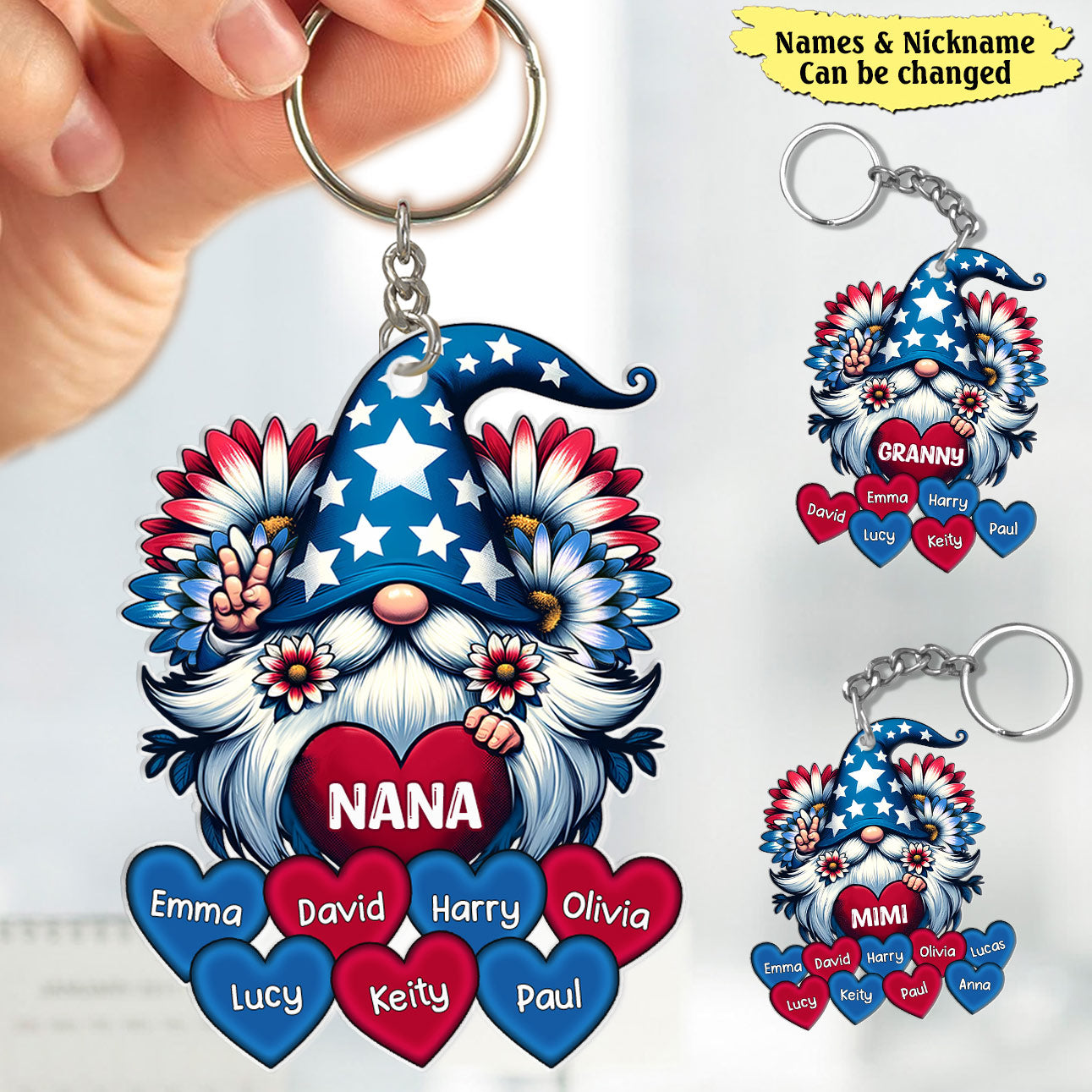 4th of July Nana Auntie Mom Little Sweet Heart Kids Personalized Keychain