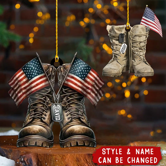 Military Boots And American Flag Personalized Ornament