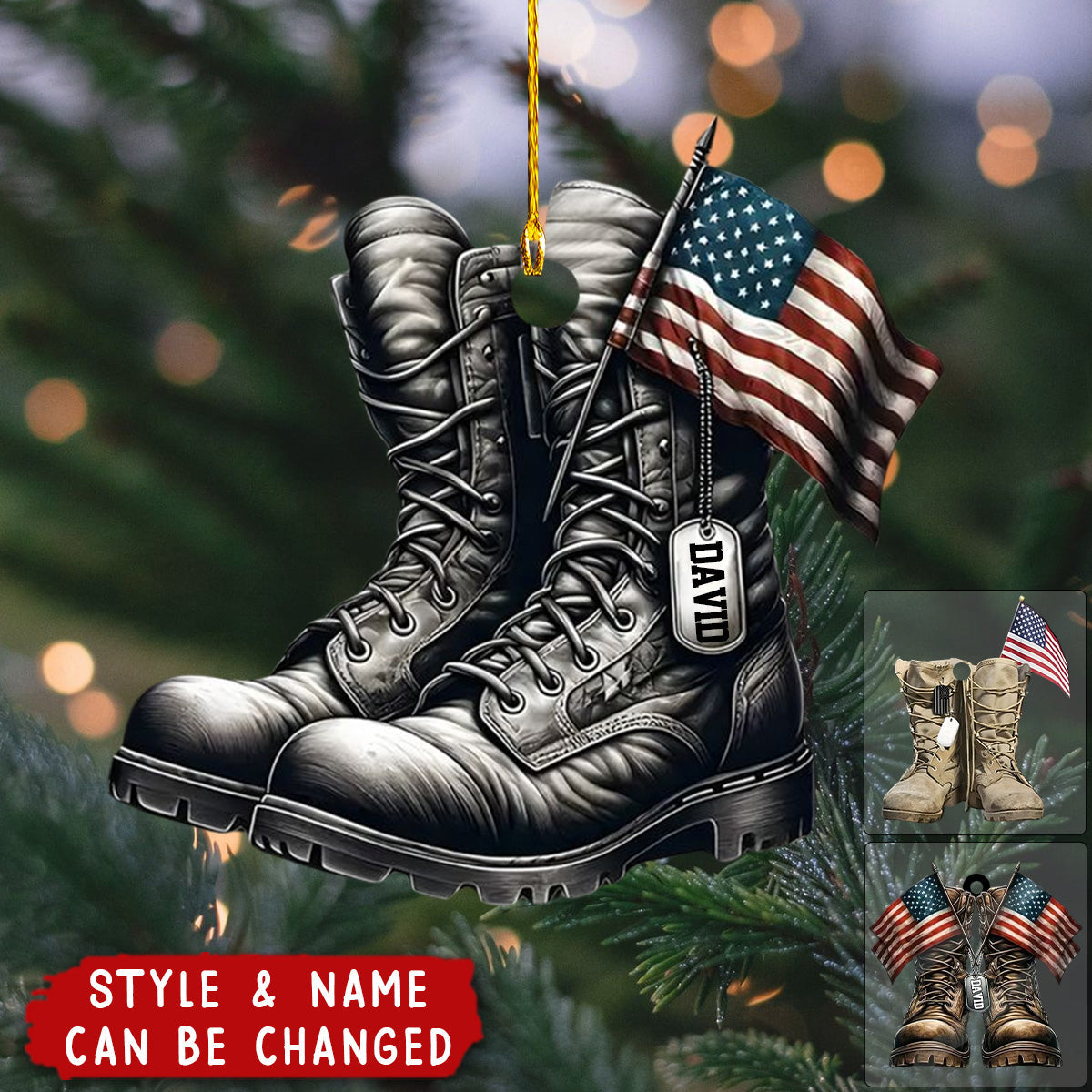 Military Boots And American Flag Personalized Ornament