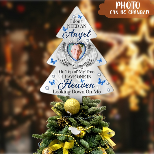 Custom Personalized Memorial Photo Tree Topper - I Have One In Heaven