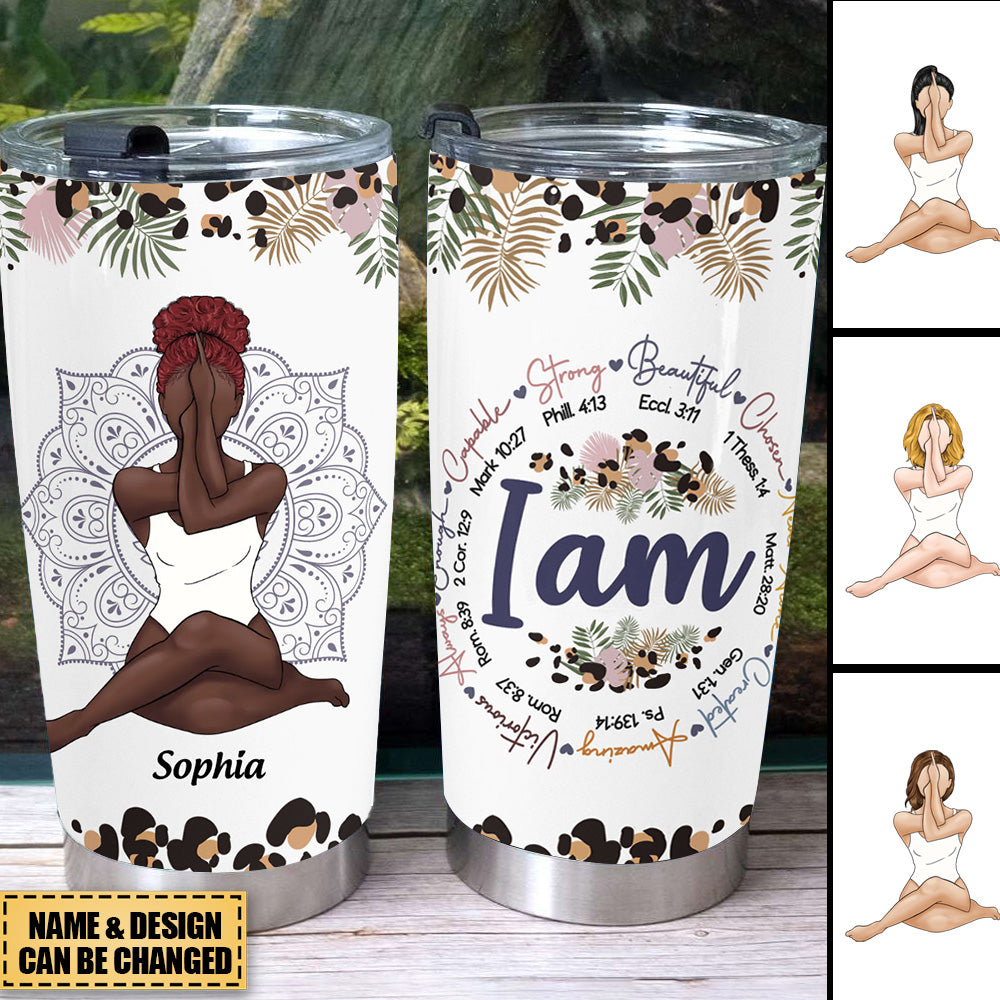 I Am Strong Beautiful - Personalized Tumbler Cup - Gift For Yoga Lover