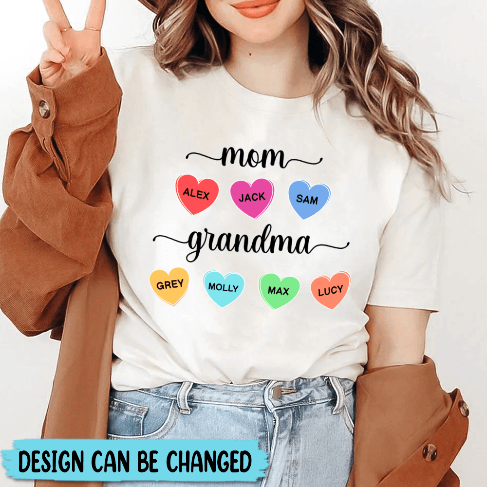 Mom/Grandma With Children Names - Personalized T-Shirt - Best Gift For Mother, Grandma