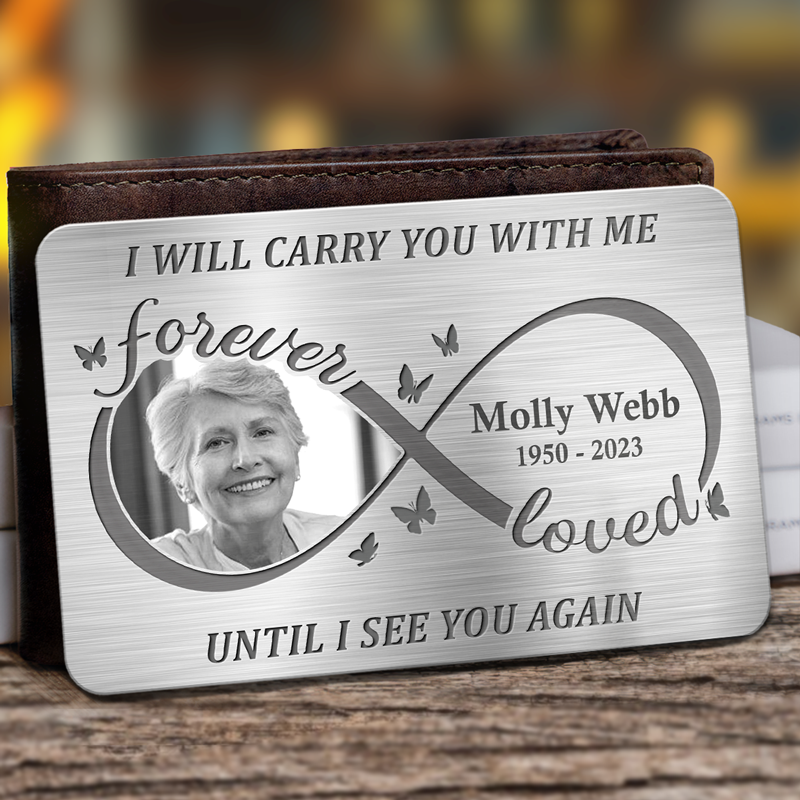 Custom Photo Always On My Mind Forever In My Heart - Memorial Personalized Custom Aluminum Wallet Card - Sympathy Gift For Family Members