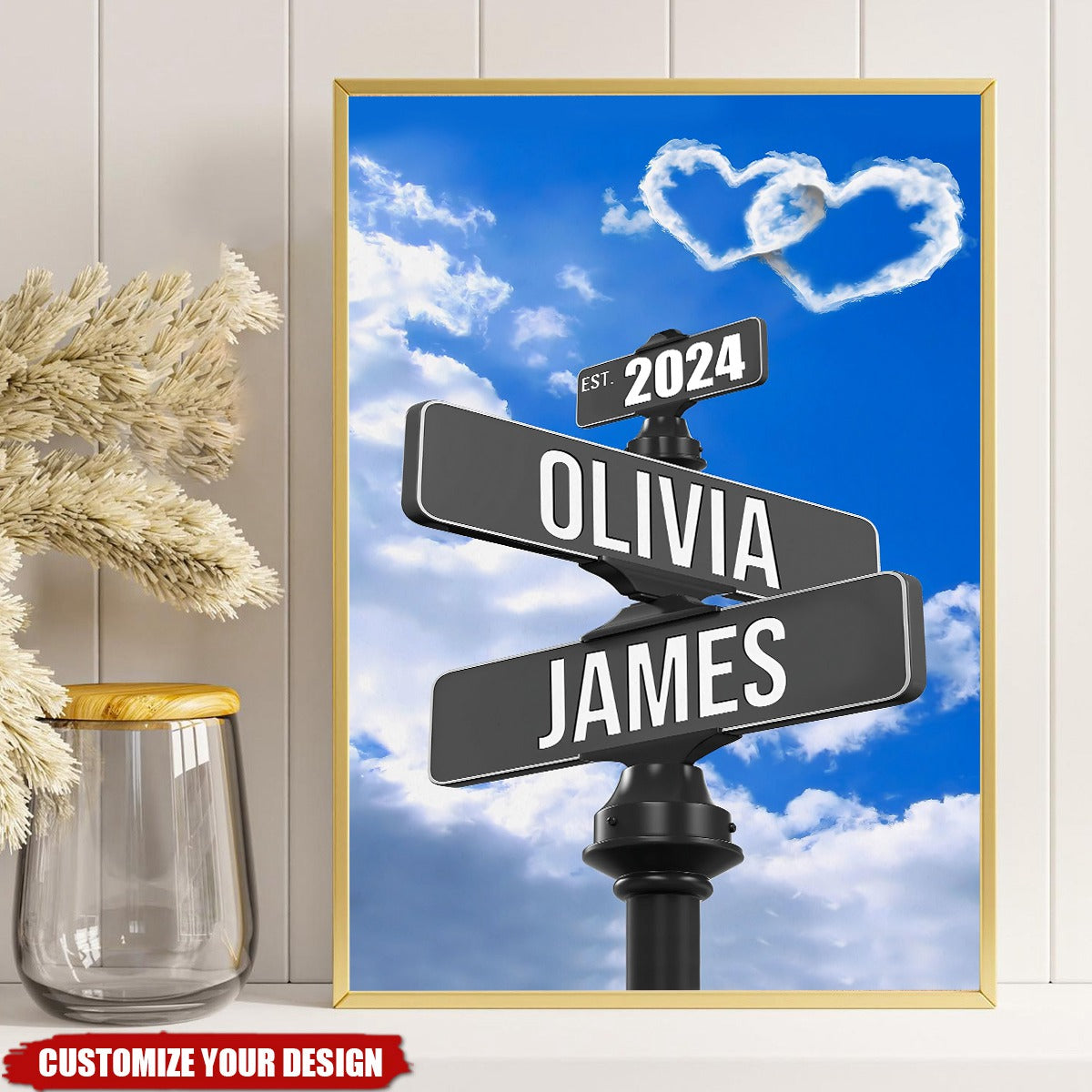 Personalized Name Vintage Street Sign Canvas, Gift For Couples Anniversary