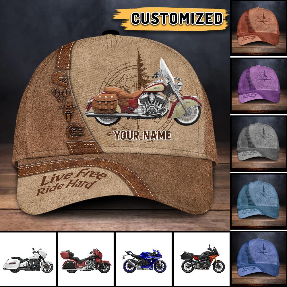 Live Free, Ride Hard Personalized Name Multicolor Classic Cap For Motocycle