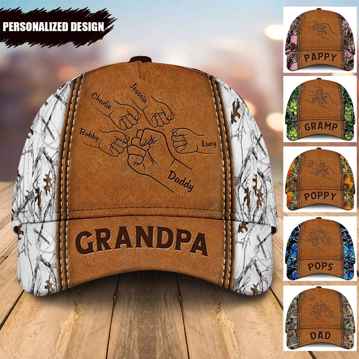 Grandpa Papa Daddy Fist Bump Fathers Day Family Personalized Cap