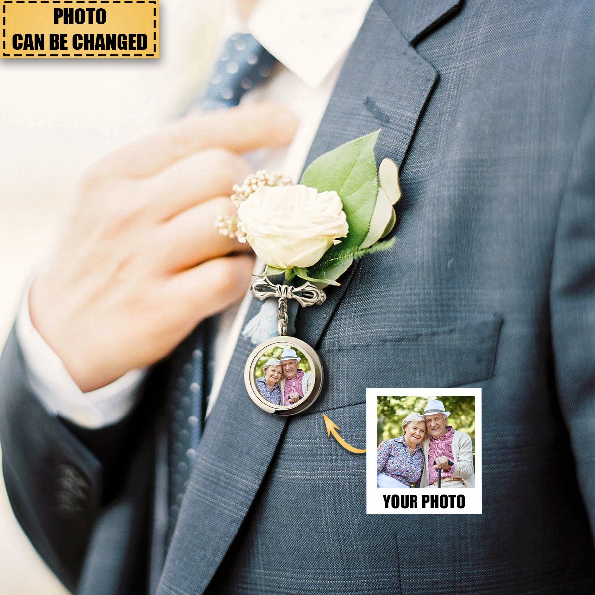 Custom Photo Lapel Pin - Personalized Boutonniere Photo Charm