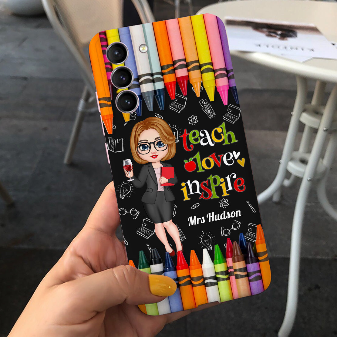 Colorful Crayon Teach Love Inspire Cute Pretty Doll Teacher Dark Background Personalized Phone case