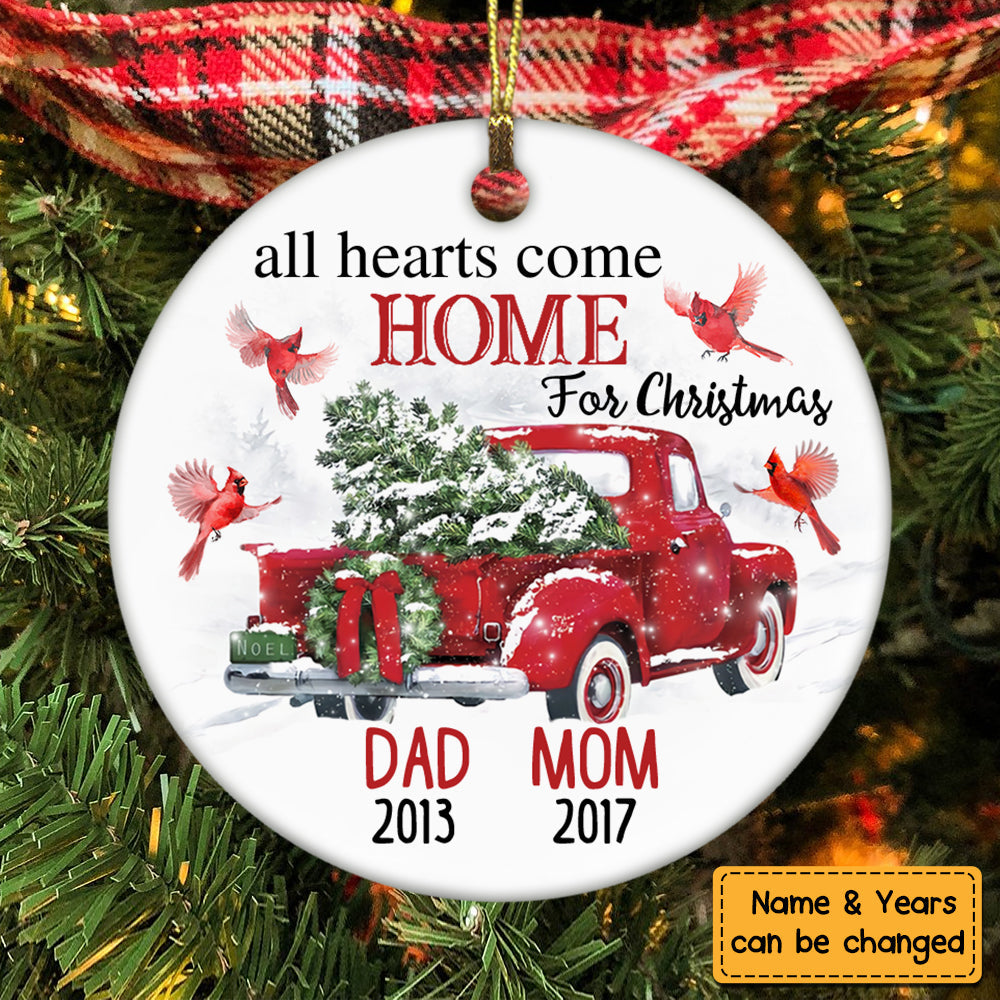 Cardinal Memorial Mom Dad Red Truck Ornament - Personalized Photo Ceramic Ornament