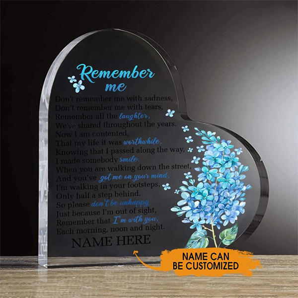 Personalized Memorial Heart Keepsake Remember Me Custom Memorial Gift-Personalized Acrylic Plaque