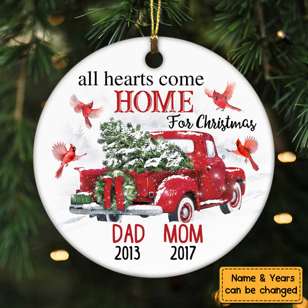 Cardinal Memorial Mom Dad Red Truck Ornament - Personalized Photo Ceramic Ornament