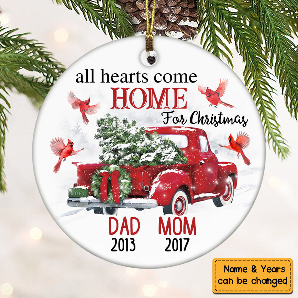 Cardinal Memorial Mom Dad Red Truck Ornament - Personalized Photo Ceramic Ornament