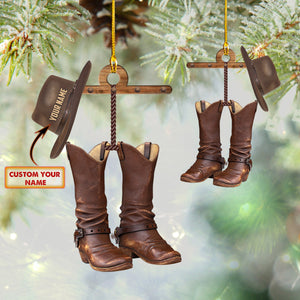 Cowboy Boots And Hat, Cowboy Christmas - Personalized Christmas Acrylic Ornament