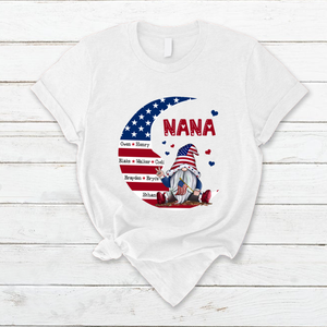 Personalized Grandma Gnome Moon American Flag T-Shirt