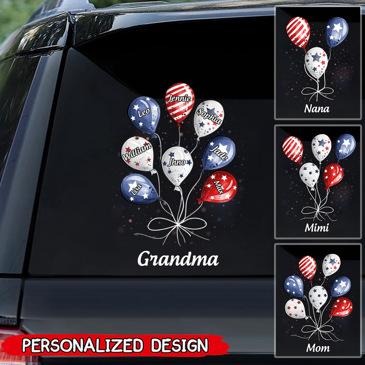 Grandma Mom Little Balloon Kids American Flag  Personalized Sticker