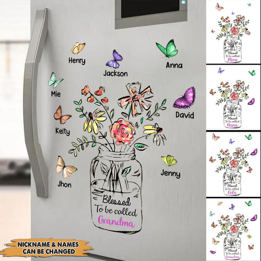 Blessed To Be Called Grandma Mom Vase of Flower Personalized Sticker