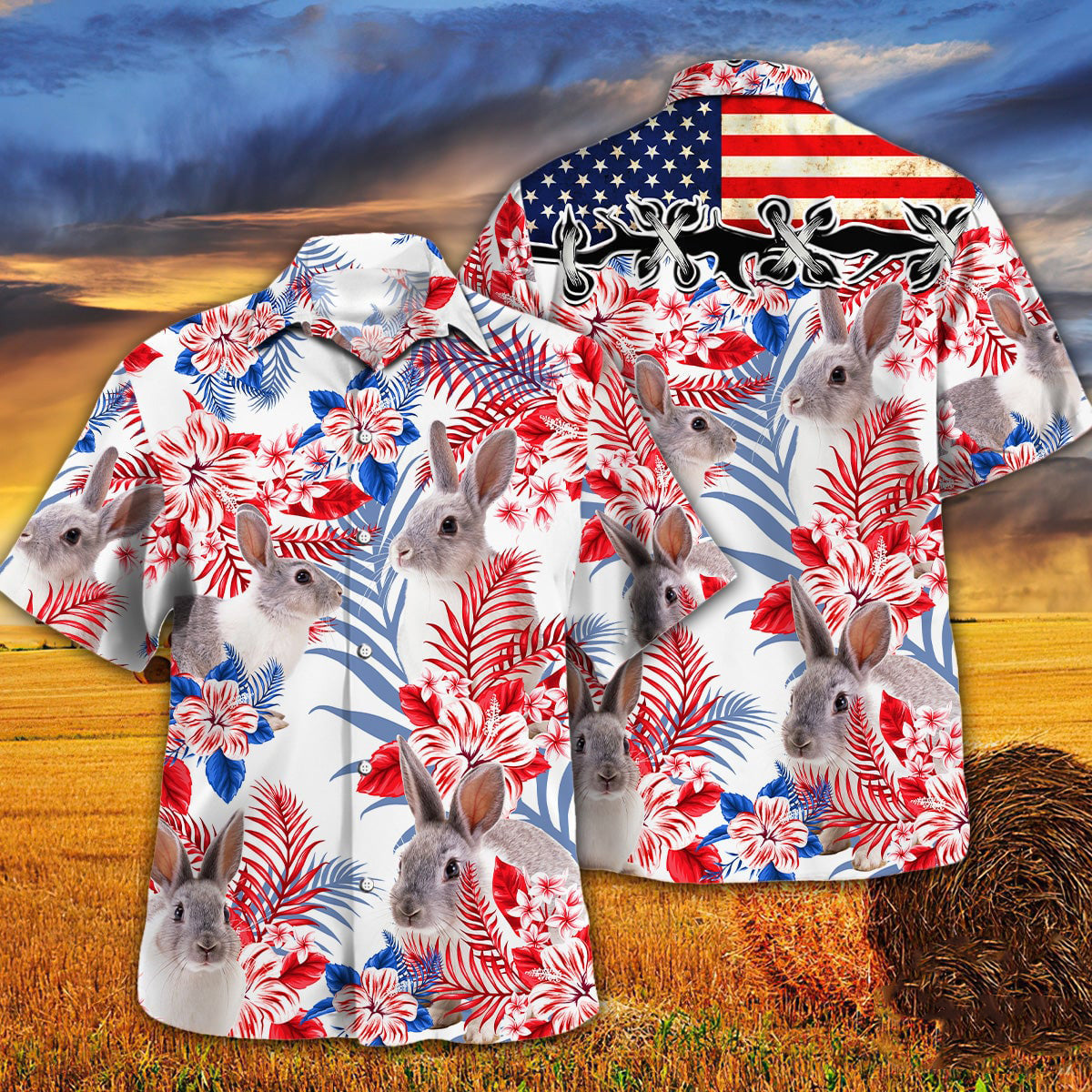 Rabbit American Flag Hawaiian Shirt