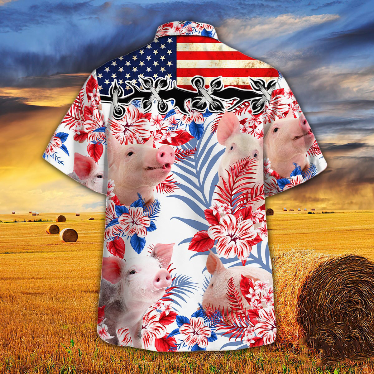 Pig In American Flag Patterns Hawaiian Shirt