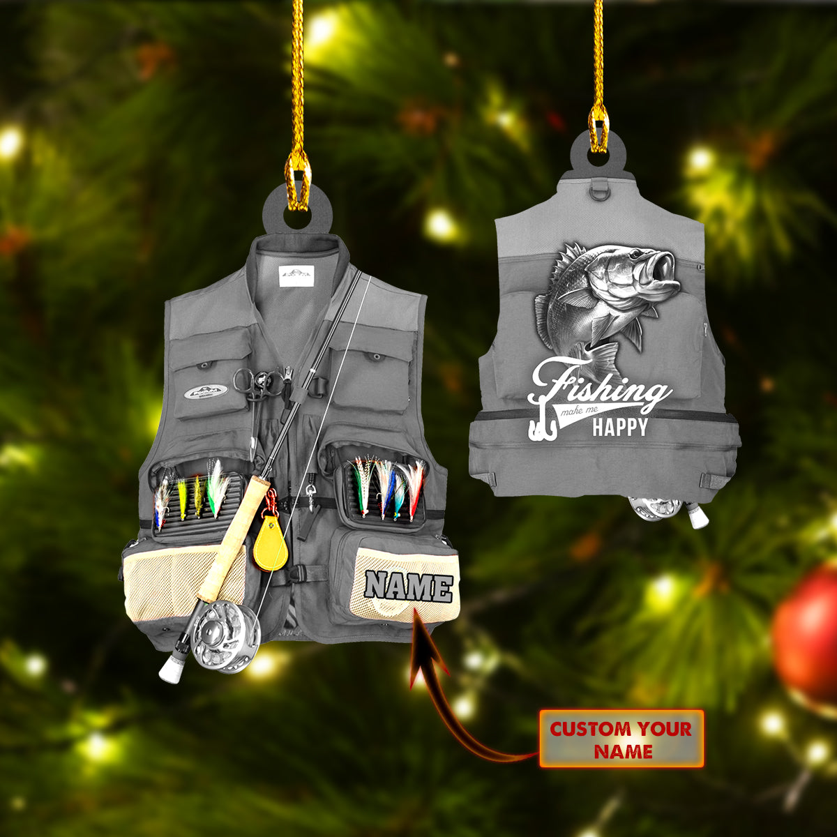 Fishing Vest Ornament - Personalized Acrylic Ornament