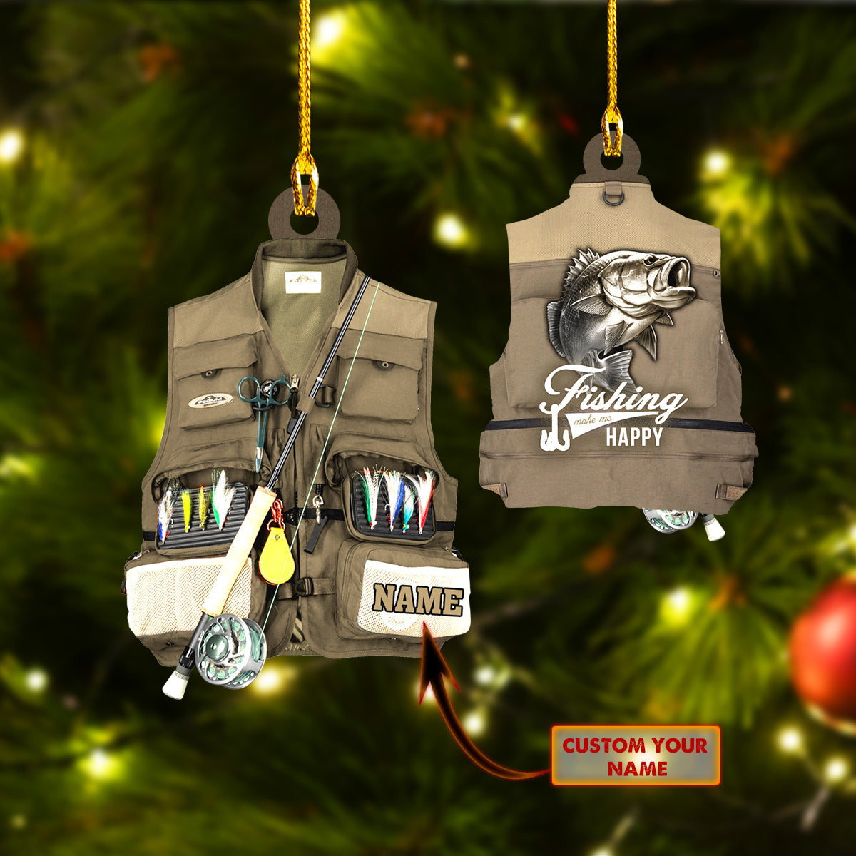 Fishing Vest Ornament - Personalized Acrylic Ornament