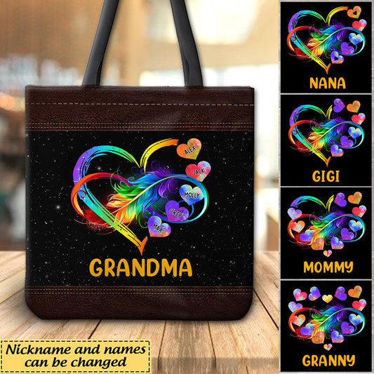 Grandma Grandkids Infinity Love Custom Nickname Names Family Mother's Gift Heart Rainbow Tote bag