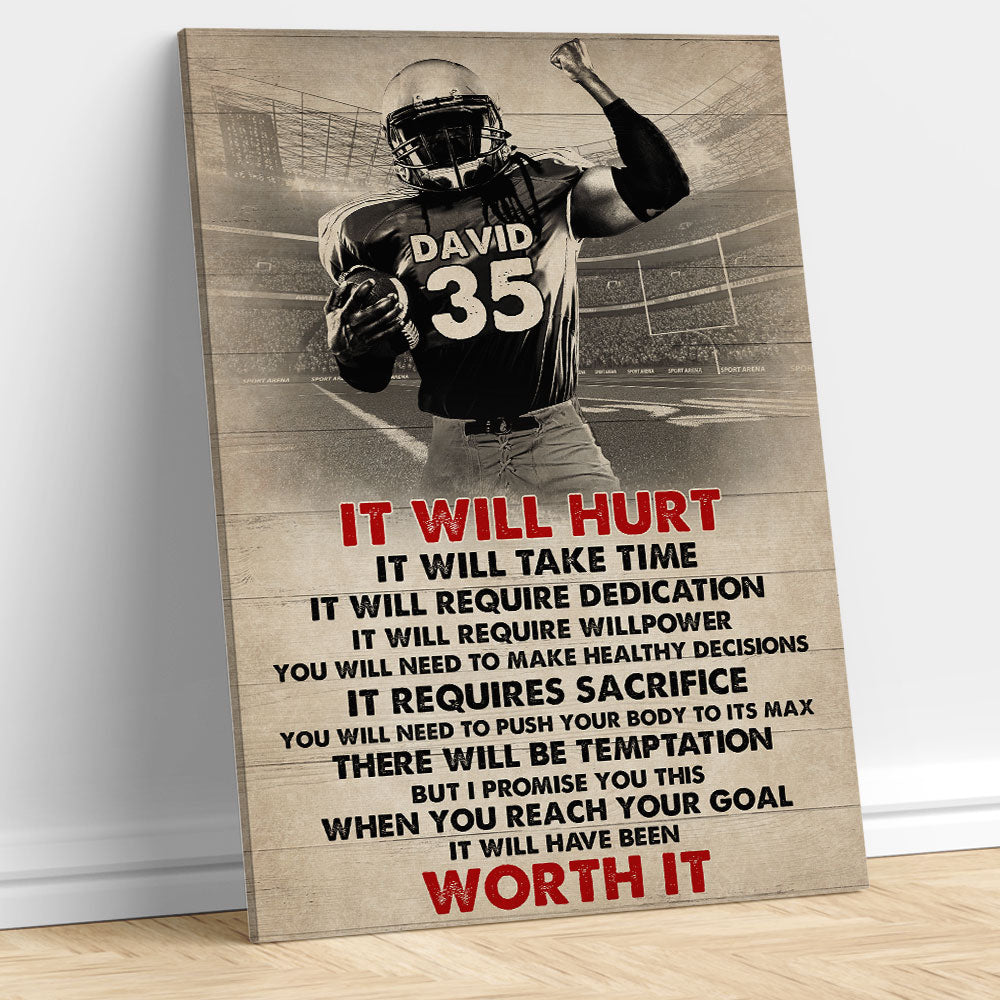 Vintage American Football Player Poster - It Will Heart It Will Take Time