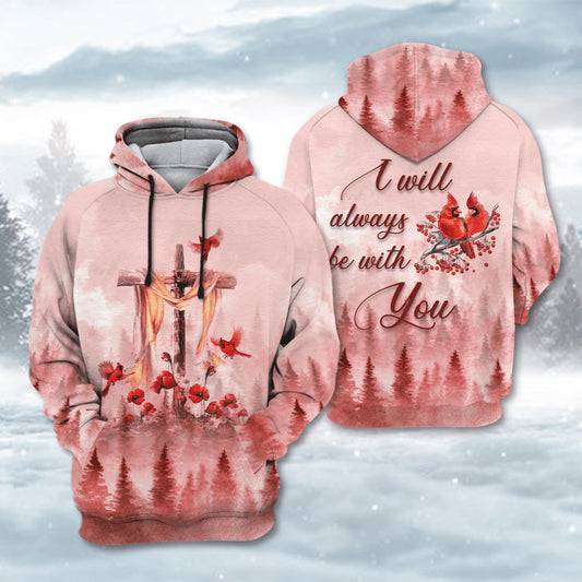 Chiristmas Forest Cardinal Flower Cross I Will Always Be With You Hoodie