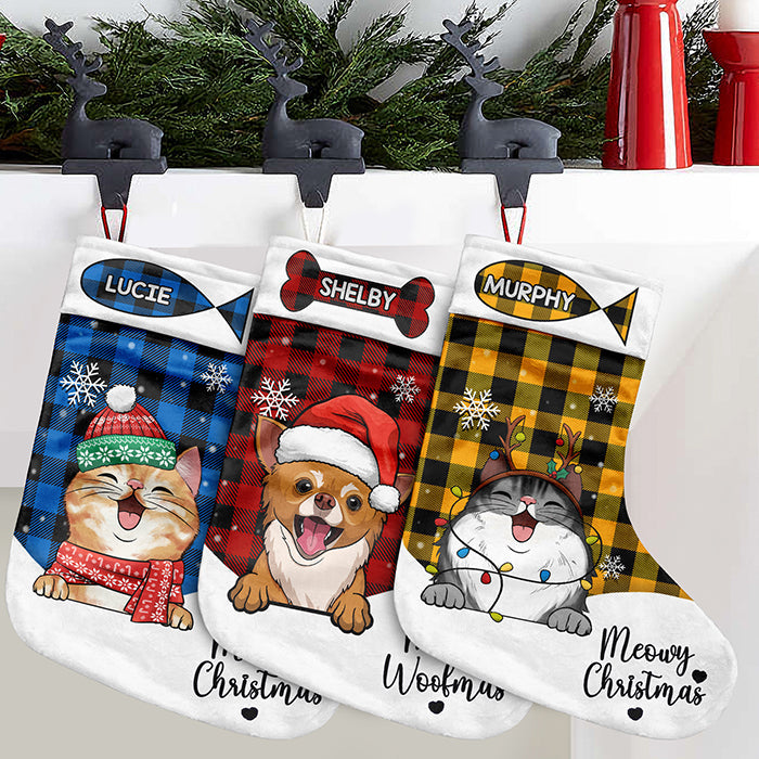 Meowy Christmas & Merry Woofmas - Christmas Dogs & Smiling Cats - Personalized Christmas Stocking