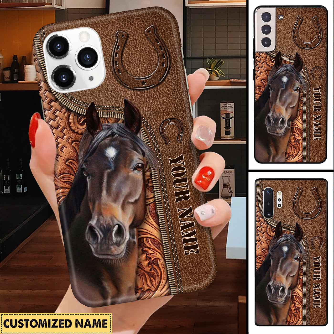 Horse Love Leather Pattern Personalized Phone Case