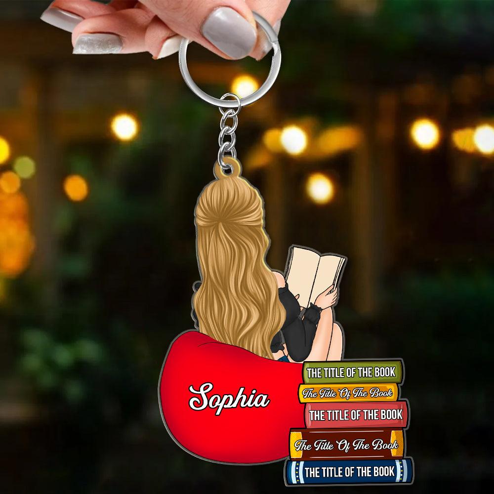 Personalized Girl Reading Custom Book Name Acrylic Keychain, Gift For Book Lovers