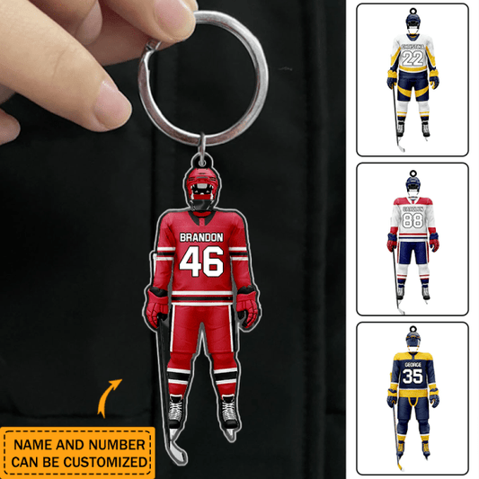 Personalized Gift Hockey Equipment Keychain