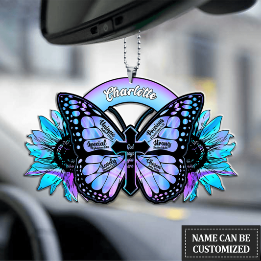 Personalized Butterfly And Sunflower God Says You Are Hologram Ornament