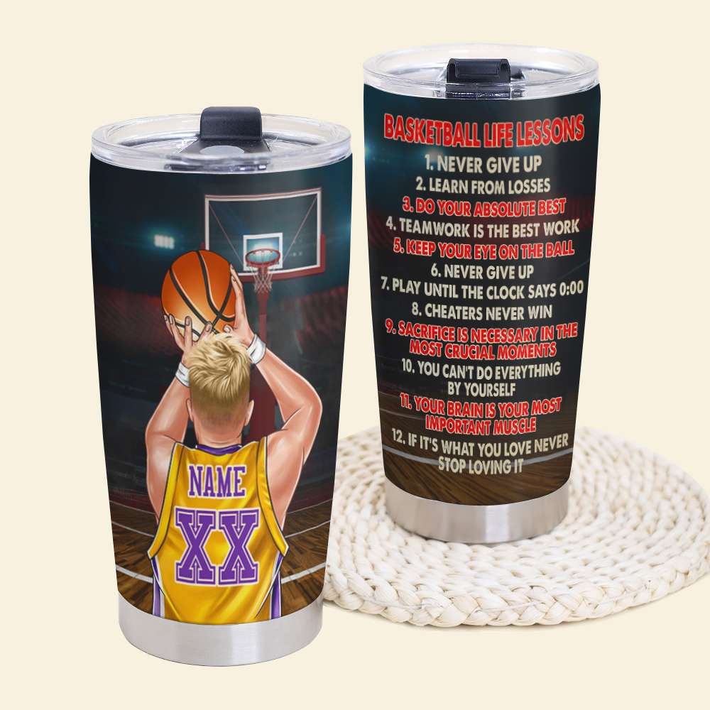 Personalized Basketball Player Tumbler - Life Lessons Never Give Up