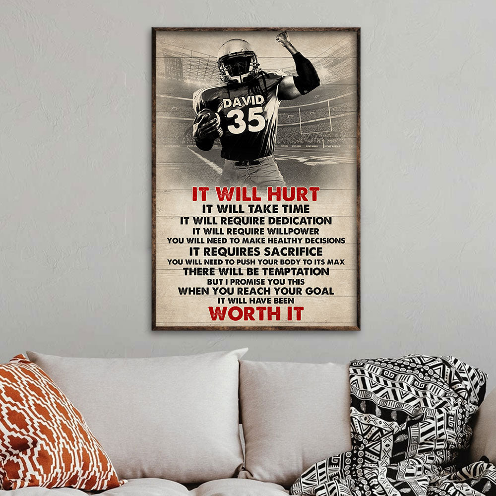 Vintage American Football Player Poster - It Will Heart It Will Take Time