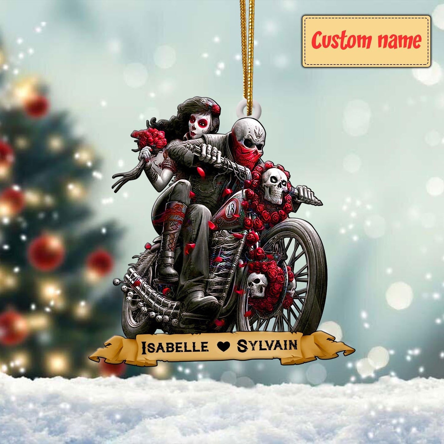 Red Skull Ghost Lover Couple Motorcycle - Personalized Acrylic Ornament