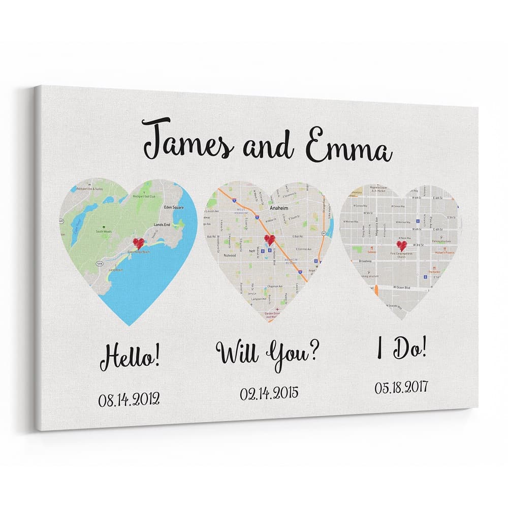 Hello - Will You - I Do - Standard Style - Map Canvas Print, Anniversary Gift