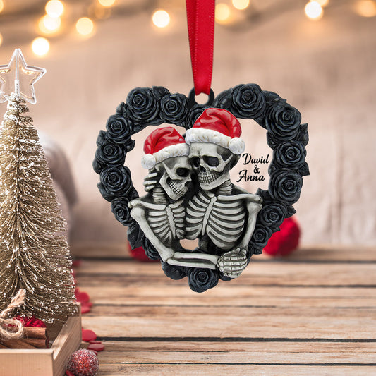 Skeleton Couple - Black Rose Heart Personalized Acrylic Ornament