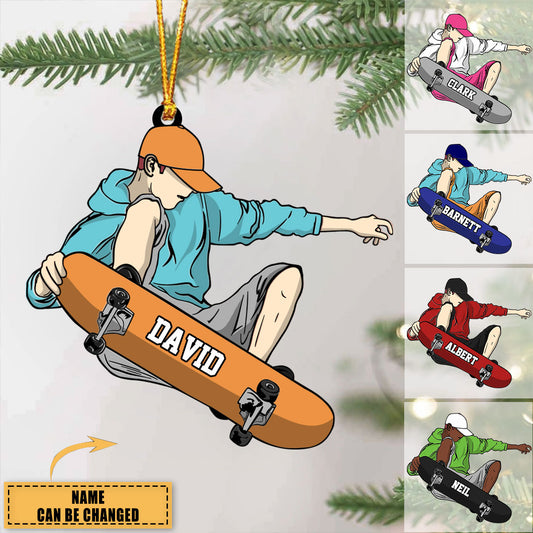 Skateboard Player Fly - Personalized Christmas Acrylic Ornament