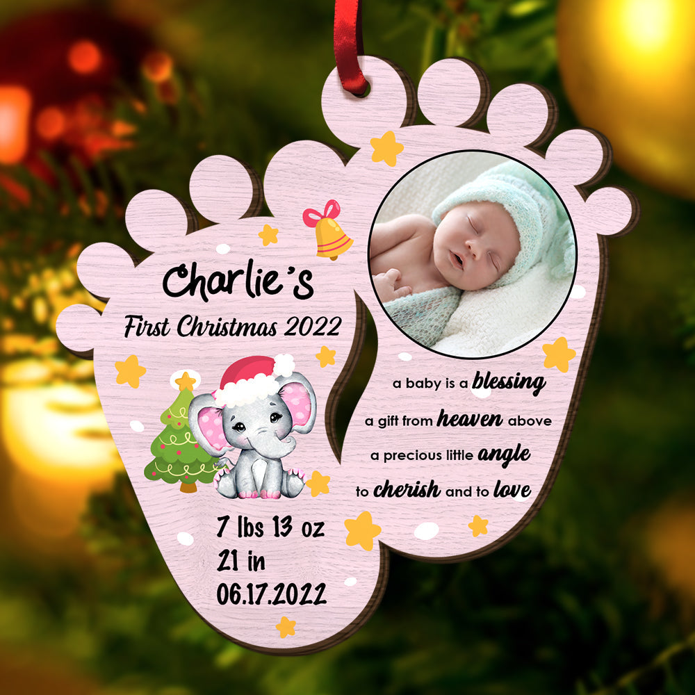 Baby Blessing Keepsake Newborn First Christmas - Personalized Wooden Ornament