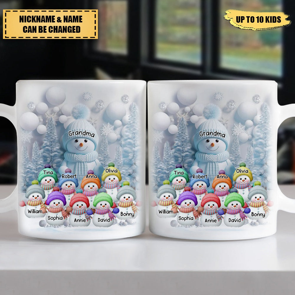 Christmas Blue Vibe Snowman Grandma Mom Colorful Kids Personalized Mug