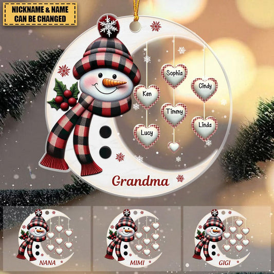 Christmas Snowman Nana Mom Little Heart Kids Under Moon Personalized Ornament