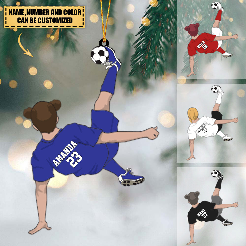 Personalized Kick Soccer Girl Player Acylic Ornament