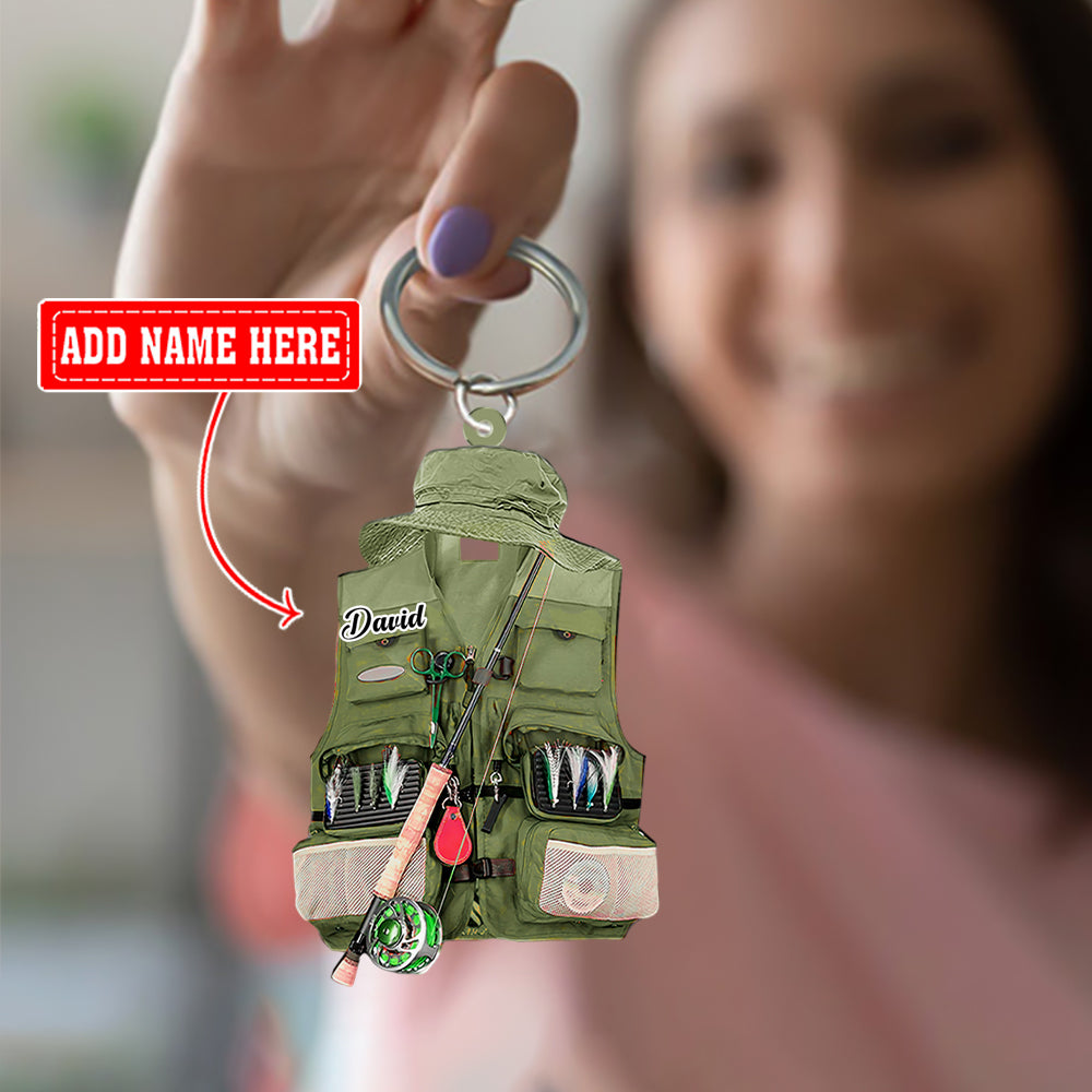 Fishing Vest02Personalized Acrylic Keychain-Great Gift Idea For Fishing Lovers