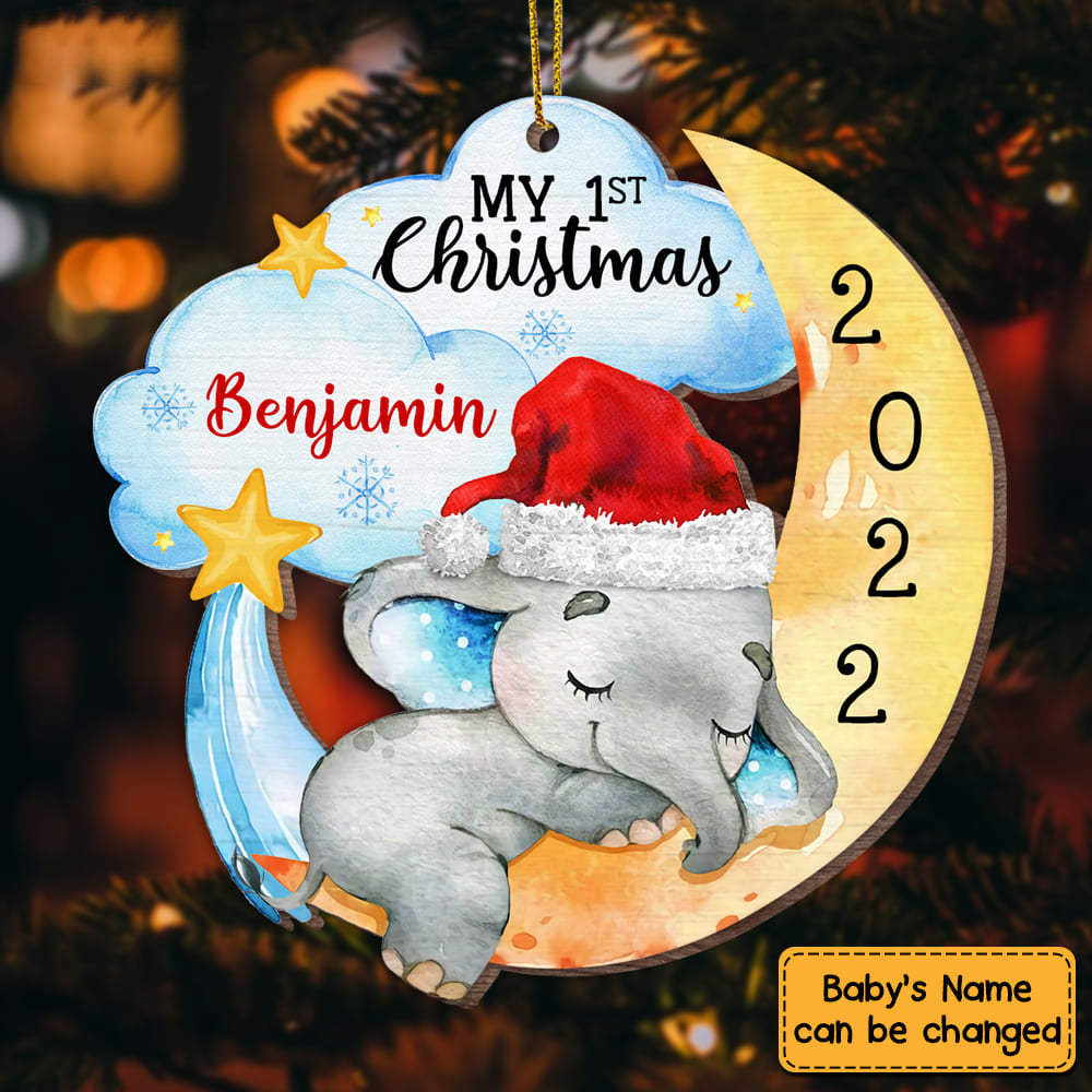 Elephant Baby First Christmas - Personalized Christmas Acrylic Ornament