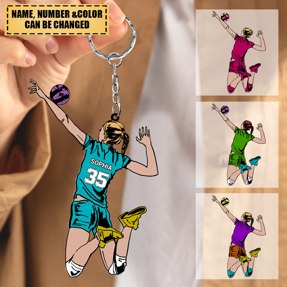 Personalized Attacking Volleyball Player Christmas Acrylic Keychain