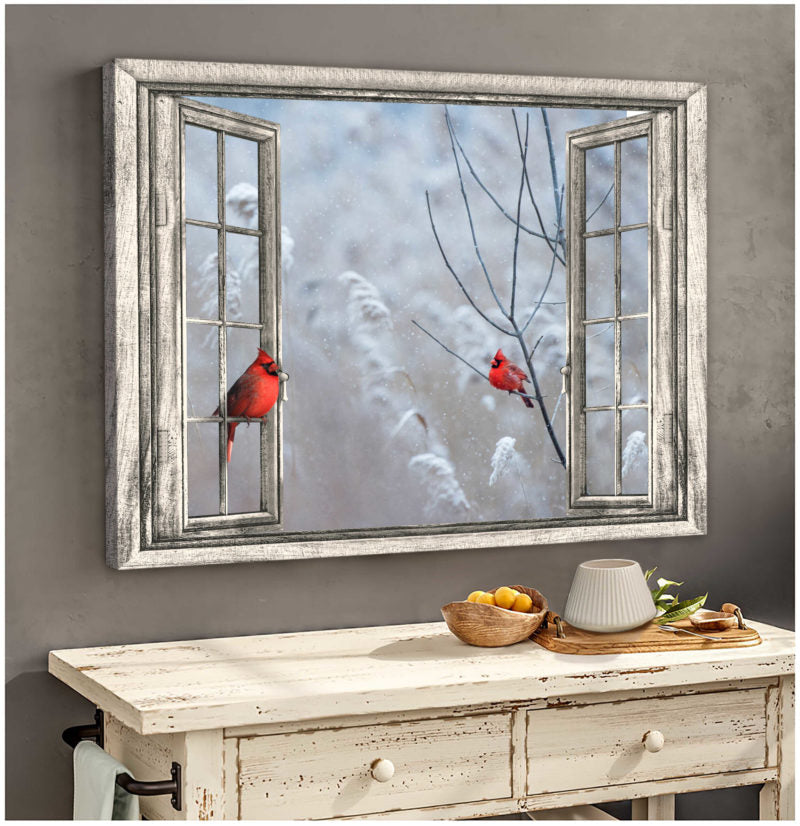 Christmas Poster Art Beautiful Cardinal Through Window Poster