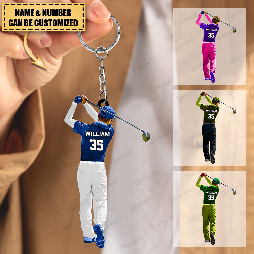 Personalized Golf Player Christmas Acrylic Keychain - Great Gift For Golf Lovers